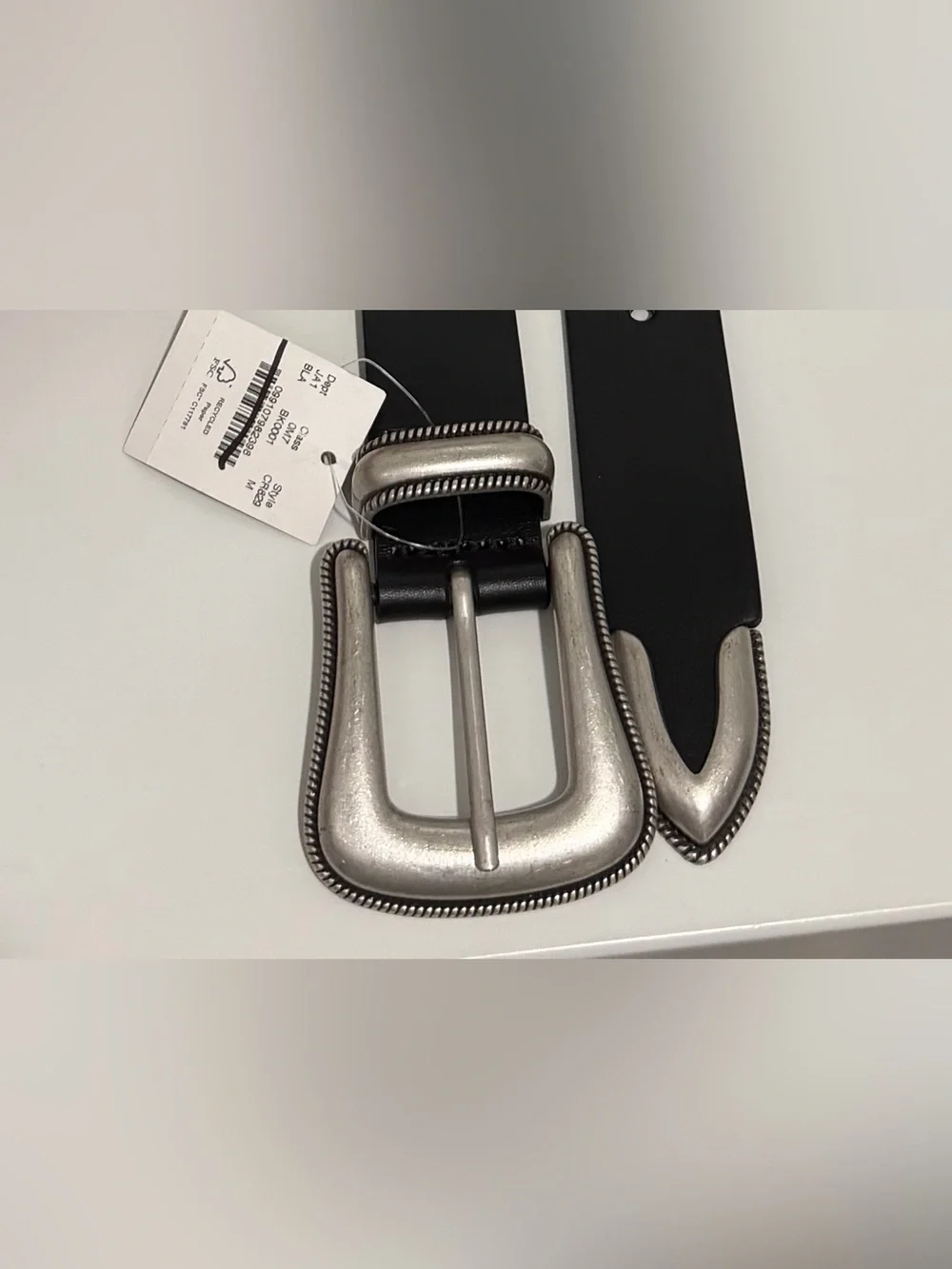 NEW J. Crew Western silver buckle belt in black Italian leather CR829 Medium